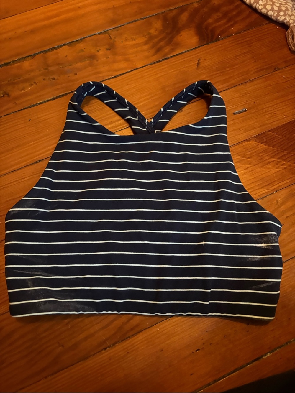 Athleta Navy and White Striped Sports Bra